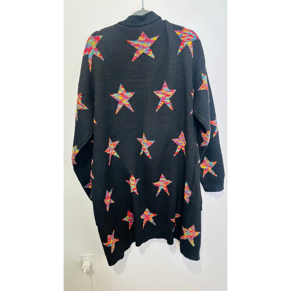 Unbranded Black Multicolor Five Point Star Oversized Sweater Cardigan sz XL - Picture 3 of 10